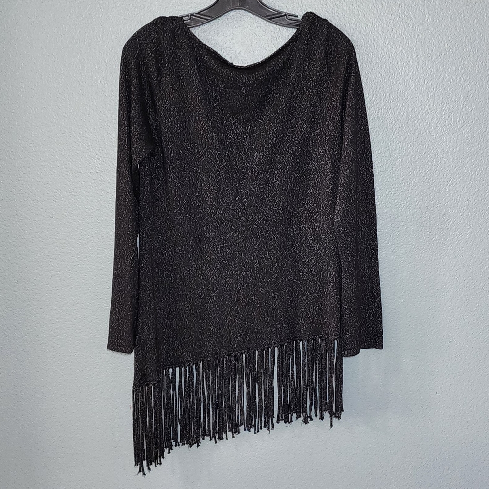 White House Black Market Fringed Asymmetrical Hem Metallic Top/ M